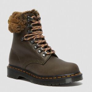 Dr. Martens 1460 Serra Collar Faux Fur Lined Lace Up Boots - Brown - Women’s 9
